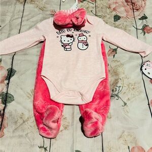 Hello Kitty Baby Girl "Let It Snow" 3 Piece Set Pink Winter/Snow Themed 6 Months